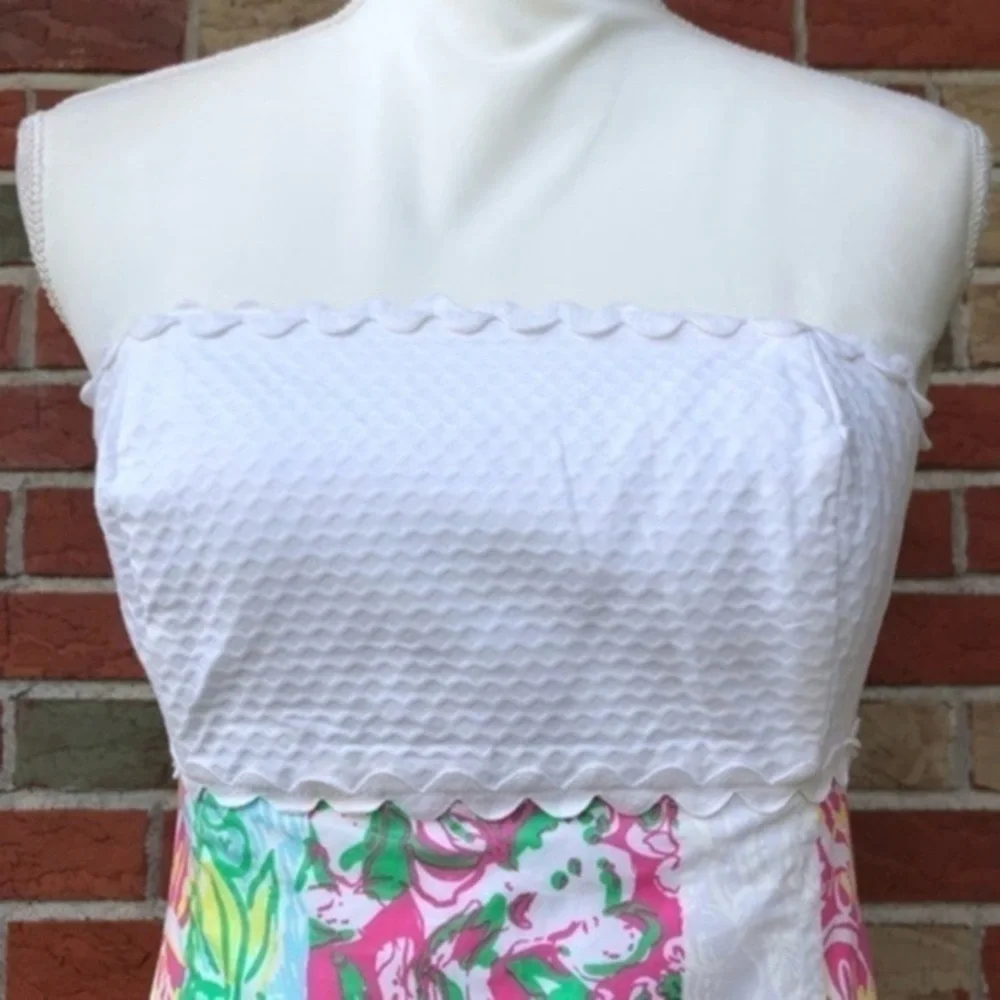 Lilly Pulitzer Franco State Patch Ric Rac White Pink Strapless Dress 👗 - Picture 2 of 14